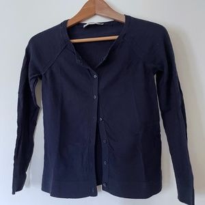 LOFT Navy Cotton Long-sleeve Cardigan (Petite XXS)